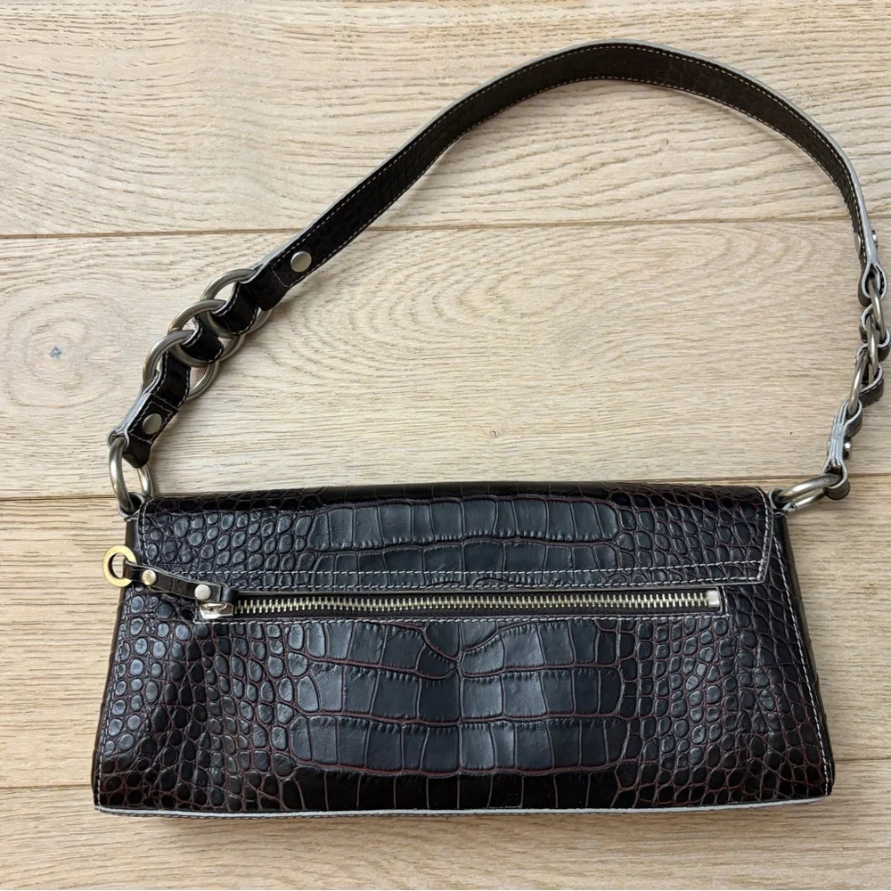 Charles David Dark Brown Croc-Embossed Shoulder Bag with Silver Hardware - Picture 4 of 5